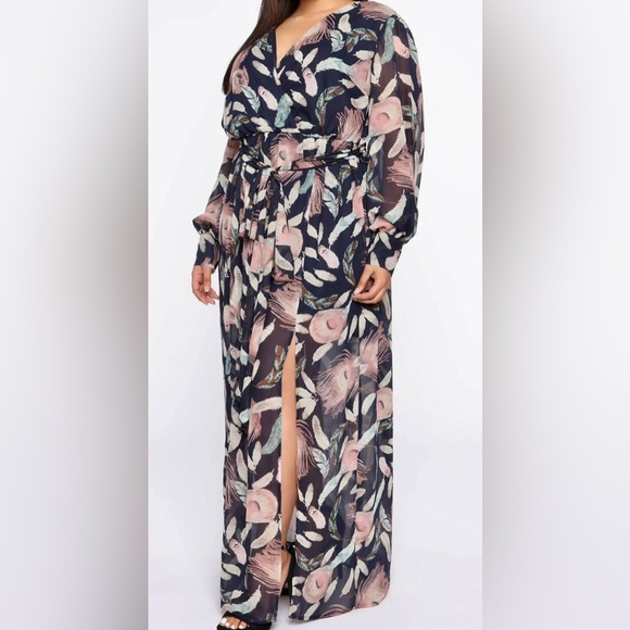Fashion Nova Navy Feather Print Maxi Dress Tie Waist Slit NWT  is  available for purchase on au PAY Market - Imported Goods Online Store  Co.Ltd. | au PAY Market - Online Shopping Site